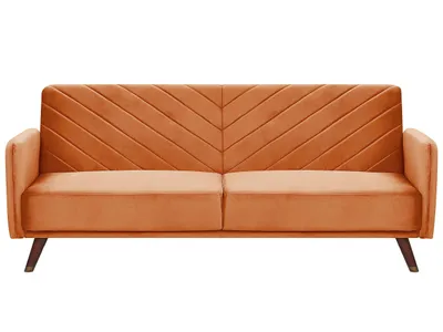 Zdjęcie produktu dla BELIANI Sofa rozkładana pomarańczowa welurowa 3-osobowa z funkcją spania retro