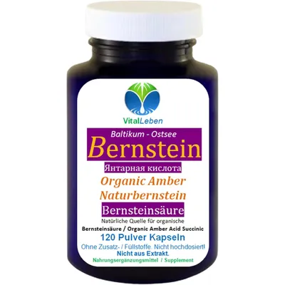 Produktbild von Bernstein Natur-Bernsteinpulver 120 Kapseln Elixier der Jugend nach Hildegard von Bingen ohne ZUSATZSTOFFE [Amber-Acid/Amberic-Acid/Succinic Acid]