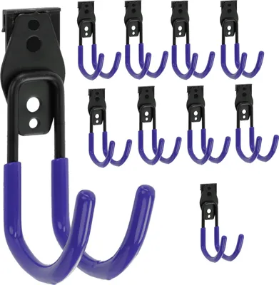 Image de Lot de 10 crochets muraux pour outils de BOTLE, crochets pour outils, pour outils, en forme de U, 11 cm, stables avec revêtement PVC, pour garage, remise, atelier, crochets pour scie à main et scie de jardin, crochets doubles, capacité de charge jusqu'à 3