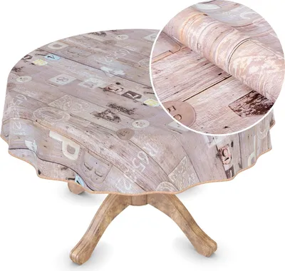 Produktbild von Tischdecke Wachstuch Chick&Charme Holz Beige Robust Wasserabweisend Rund 120 cm