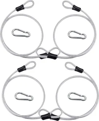 Image de Lot de 4 câbles de sécurité en acier inoxydable (résistants à la corrosion) avec œillets et mousquetons, gaine en plastique – Protection antivol pour vélos et mobilier de jardin, 0,8 m x 3 mm