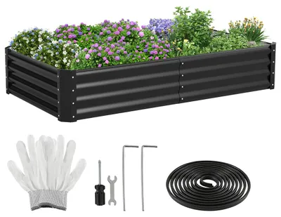 Produktbild von Faziango Hochbeet Metall 160x90x30cm Gartenbeet Verzinkt Pflanzkasten für Gemüse & Kräuter, Stabiles Hochpflanzbeet Wetterfest Bodenlos mit Stützstange, Grün