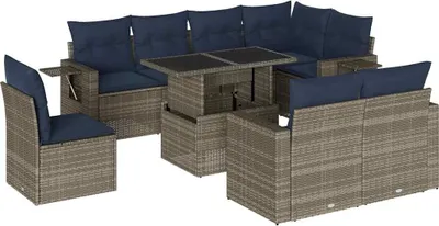 Image de vidaXL Ensemble de 9 canapés de jardin avec coussins, gris, polyrattan