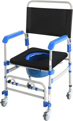 Produktbild von 3-in-1 Dusch-Toilettenrollstuhl faltbar & höhenverstellbar Mobiler Toilettenstuhl mit 4 feststellbaren Rädern Rutschfester Pflegerollstuhl für Senioren und Pflegebedürftige