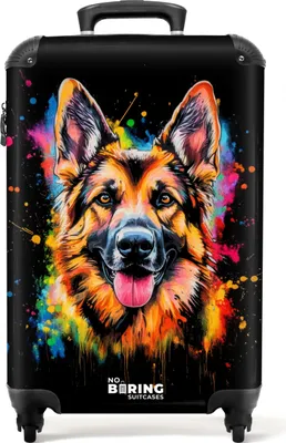 Obrázek produktu pro NoBoringSuitcases.com® Zavazadla Příruční zavazadla na kolečkách Malý cestovní kufr na 4 kolečkách - Německý ovčák s graffiti - Kabinová velikost < 55x40x23 cm a 55x40x20 cm - Foto kufr - Kabinový kufr - Palubní zavazadlaPříruční kufr 55x35x20 cm, 36L,