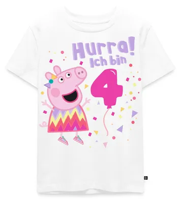Produktbild von Spreadshirt Peppa Wutz Hurra Ich Bin 4 Jahre Kinder Premium T-Shirt, 98/104 (2 Jahre), Weiß