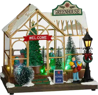 Produktbild von LuVille Weihnachtsdorf-Miniatur-Wintergewächshaus - L21 x B14 x H20 cm
