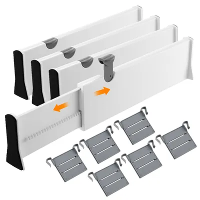 Schubladen-Organizer-Set, 4 Stück, verstellbar 37,5–54 cm, weiß