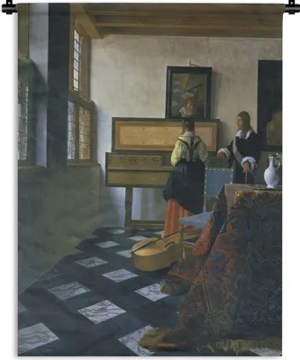 Produktbild von MuchoWow® Wandteppich Wandbehang Die Musikstunde - Johannes Vermeer 120x160 cm Tapisserie Dekoration Wandtuch - Wohnzimmer - Moderne