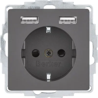 Productafbeelding van Berker SSD met 2x USB-poort, 2,4A, zwart (artikelnummer: 48036085, model: Q.X)