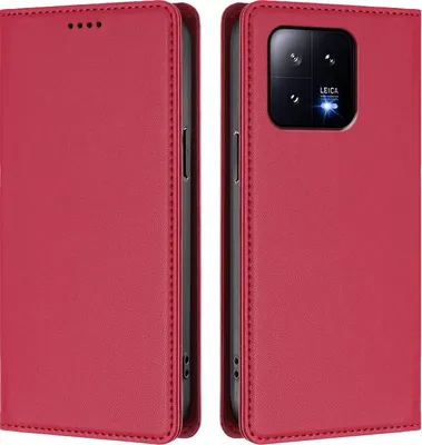 Obrázek produktu pro Kožené pouzdro pro Xiaomi 13, magnetické flipové pouzdro zPolyuretankůže se stojánkem Červená