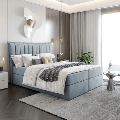 Produktbild von Bett, Boxspringbett, Continentalbett LUMORA mit Bonell Matratze, T25 Topper, Doppelbett mit Container, H3 180x200 cm, (Grau - Itaka 50)