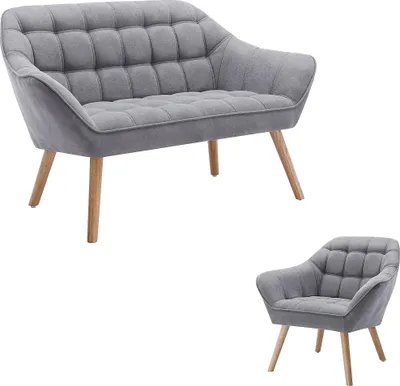 Produktbild von 2-Sitzer Sofa und Sessel mit grauem Bezug - CASERTA