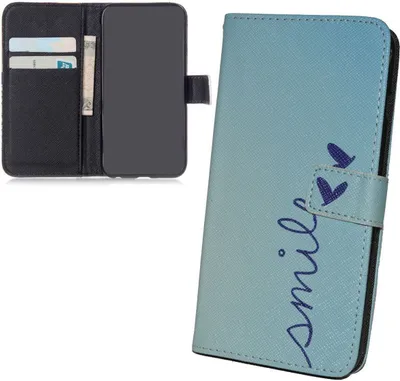 Produktbild von Handyhülle Tasche für Handy Apple iPhone 5 / 5s Schriftzug Smile Blau