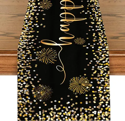 Produktbild von Geburtstags-Tischläufer schwarz-gold 180 x 35 cm - Tischdekoration für festliche Anlässe