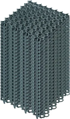 A stack of grey plastic grid modules.