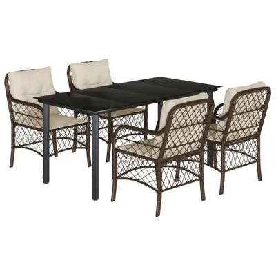 Produktbild von vidaXL 5-tlg. Garten-Essgruppe mit Kissen Braun Poly Rattan