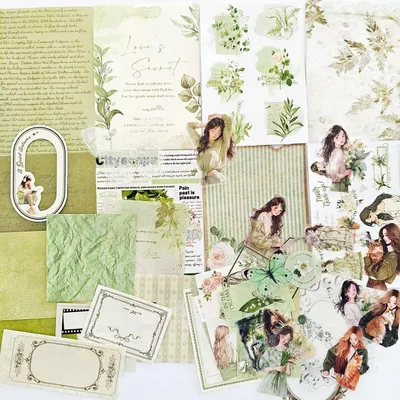 Image de Lot de 50 autocollants, style vintage, pour travaux manuels, papier et plastique PET
