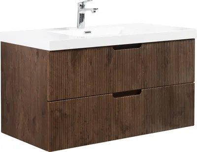 Produktbild von Badezimmer Badmöbel-Set Thermis 100 cm – Dunkel Braun – Badezimmermöbel mit Waschbecken