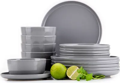 Obrázek produktu pro Konsimo jídelní servis Stolní servis VICTO sada nádobí Jídelní talíř Dezertní talíř Mísa pro 6 osob (18 ks), šedá, keramika, Loft, 20/27/14,5 cm