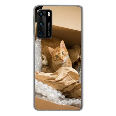 Produktbild von MuchoWow® Handyhülle Schutzhülle Hülle für Huawei P40 Katze - Box - Rot Silikon Softcase Handy Hülle - Handytasche