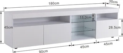 Obrázek produktu pro Fortuna Lai LED televizní stolek bílý vysoký lesk s LED osvětlením včetně dálkového ovládání, TV skříňka TV skříňky TV stolek 180cm skříňky do obývacího pokoje