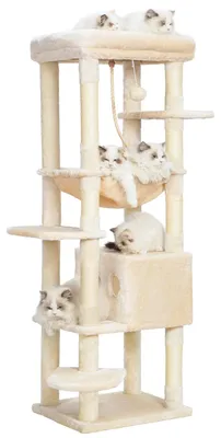 Imagen del producto de Árbol para gatos de gran tamaño, con plataformas grandes, una cueva y zonas para descansar, de 50 x 50 x 153 cm, ideal para que los gatos jueguen