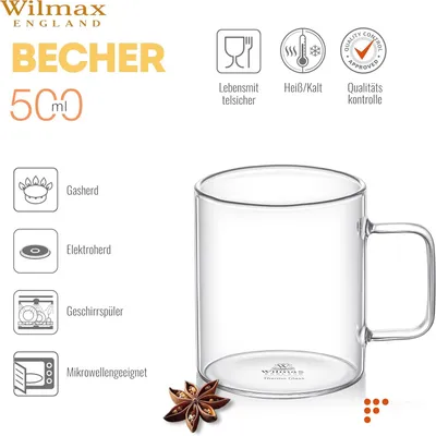 Produktbild von Wilmax Glastasse 500 ml Borosilikatglas Transparent WL-888608/A