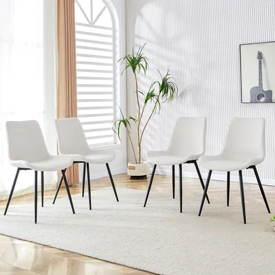 Produktbild von Esszimmerstuhl 4er-Set, Kunstleder, breite Sitzfläche, Rückenlehne, Metallfüße (White+Black)