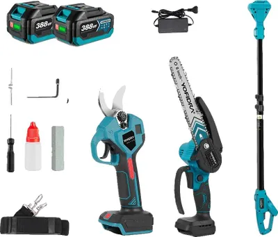 Obrázek produktu pro Řetězová pila, konstrukce s dvěma motory, nastavitelná tyč, 2 baterie