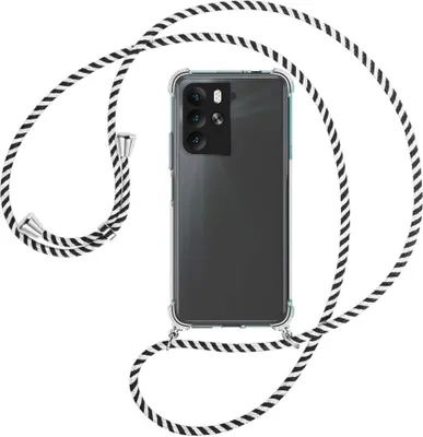 Produktbild von Handykette Backcover-Schutzhülle mit Band (Metall silberfarben) für HTC U23 Pro (2QC9200,-9100,-B100, 6.7'') - schwarz/weiß gestreift