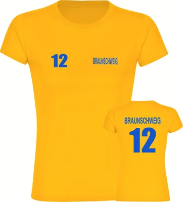 Produktbild von multifanshop Damen T-Shirt - Braunschweig - Trikot Nummer 12, gelb, Größe XXL