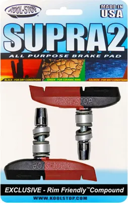 Produktbild von Kool-Stop Bremsschuhe T3 Supra 2 dual V-Brake, L=66,5mm asymm., für Alu-Felgen, schwarz/salmon