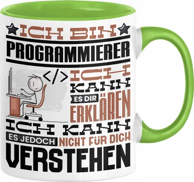 Produktbild von Programmierer Geschenk Tasse Geschenkidee für Programmierer Geburtstag Lustiger Spruch Ich Bin Programmierer Ich Kann Es Dir Erklären Aber Nicht Für Dich Verstehen (Grün)