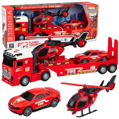 Produktbild von Feuerwehr-Rettungsset: LKW-Transporter, Auto und Hubschrauber – mit Licht und Sound
