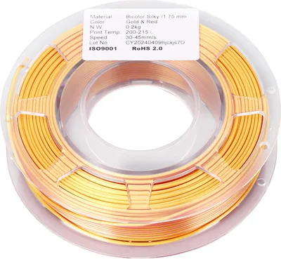 Obrázek produktu pro Sada PLA filamentů 1,75 mm, zlatá/červená, dvoubarevný koextruzní filament, spotřební materiál pro 3D tisk, 200 g, 30–45 mm/s
