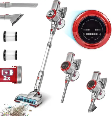 Produktbild von Duronic VC28 Akku Staubsauger, Akkusauger kabellos, Handstaubsauger 50 Min Laufzeit, Staubsauger mit LED Bodenbürste, Stielstaubsauger freistehend, für Allergiker, Tierhaare und Hartböden, 2 Akkus