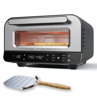 Elektrischer Pizzaofen mit Pizzastein und Pizzaschieber – 450°C Steinofenqualität zuhause schwarz 