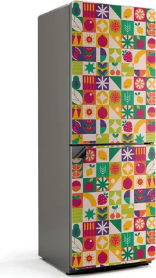 Produktbild von Buntes Muster mit Früchten – Magnetische Kühlschrank Abdeckung – Dekorfolie magnetisch Küche – Kühlschrank Magnet Deko – selbstklebende Magnettafel – Magnetfolie für Kühlschranktür – 70x190 cm
