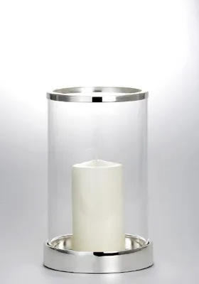 Produktbild von Windlicht versilbert und anlaufgeschützt mit Klarglas (H 26 x D 16,5 cm), hochwertiges Qualitäts Windlicht