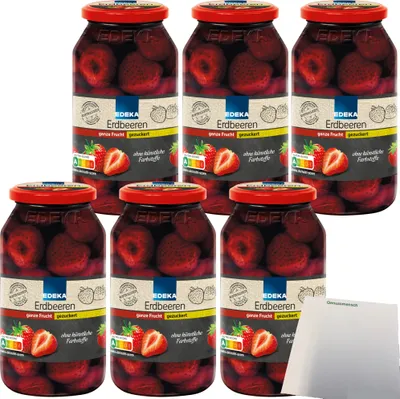 Produktbild von Edeka Erdbeeren gleichmäßig große Früchte gezuckert 6er Pack (6x680g Glas) + usy Block