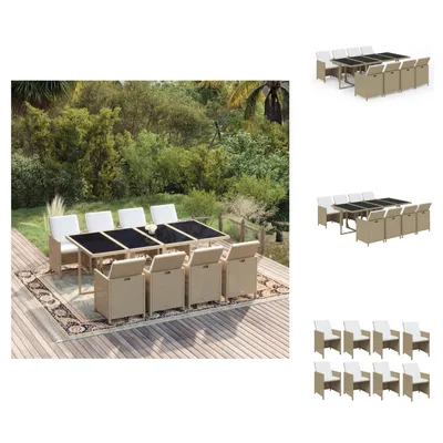 Produktbild von vidaXL 9-tlg. Garten-Essgruppe mit Kissen Poly Rattan Beige -  Gartenmöbel-Sets