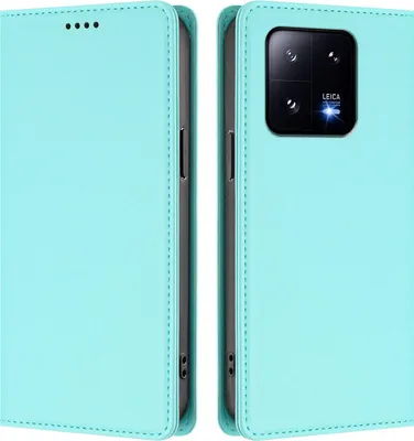 Obrázek produktu pro Kožené pouzdro pro Xiaomi 13 Pro, magnetické flipové pouzdro zPolyuretankůže se stojánkem Mátově zelená