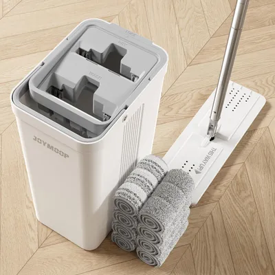 Produktbild von SolidKeus – Moppset mit Eimer und Wringmechanismus, bestehend aus 8 Mikrofaser-Pads