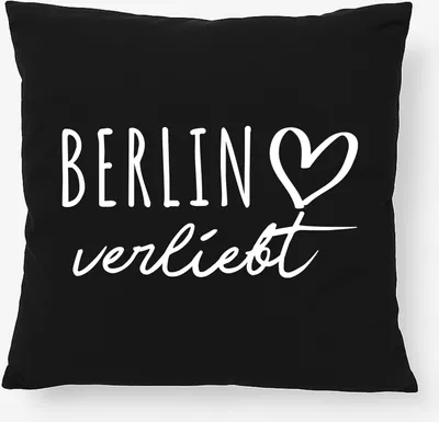 Produktbild von Huuraa Kissen Berlin verliebt 40x40cm mit Füllung Black Baumwolle Dekokissen Geschenkidee