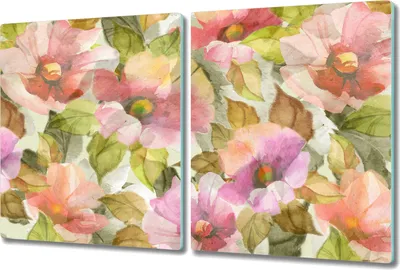Produktbild von Glas Schneidebrett Herdabdeckplatten Schneideplatten - 2x 40x52 cm - Helle Blumen