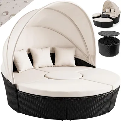 Produktbild von CASARIA® Sonnenliege Sonneninsel Wetterfest mit Tisch 185cm Gartenliege 2 Personen Faltbares Sonnendach Relaxliege Gartenmöbel Set Lounge Outdoor Schwarz
