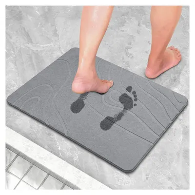 Produktbild von Kieselgur rutschfeste Badematte Duschmatte Stein Badezimmermatte Schnelltrocknende Naturstein Bodenmatte 60x39cm (dunkelgrau)