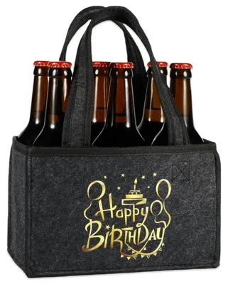 Image de Sac en feutre pour bouteille, "Joyeux anniversaire", pour hommes, dimensions 24x15x15 cm, avec séparations internes