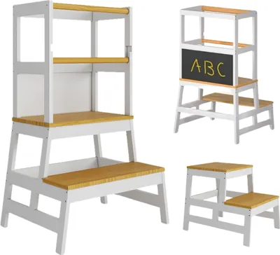 Obrázok produktu pre Učiaca veža PLAY borovica, 93x56x49, biela/prírodná hnedá